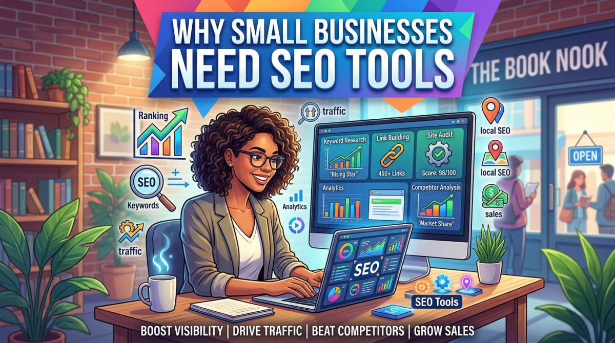 Small business owner using SEO tools to grow website traffic
SEO software helping small businesses improve search rankings
Digital marketing dashboard for small business SEO