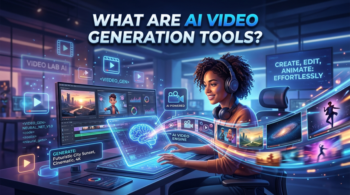 AI video generation tools creating videos from text prompts using artificial intelligence