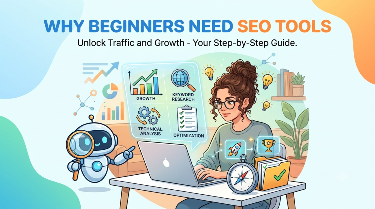 Beginner using SEO tools for keyword research and optimization
SEO software making search engine optimization easier
Learning SEO with beginner friendly SEO tools